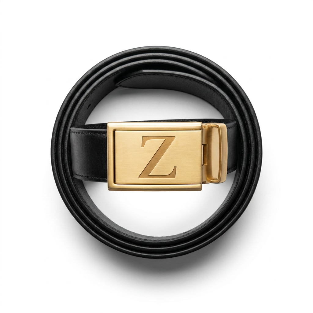 ZOURE belt coiled, gold Z buckle, white background