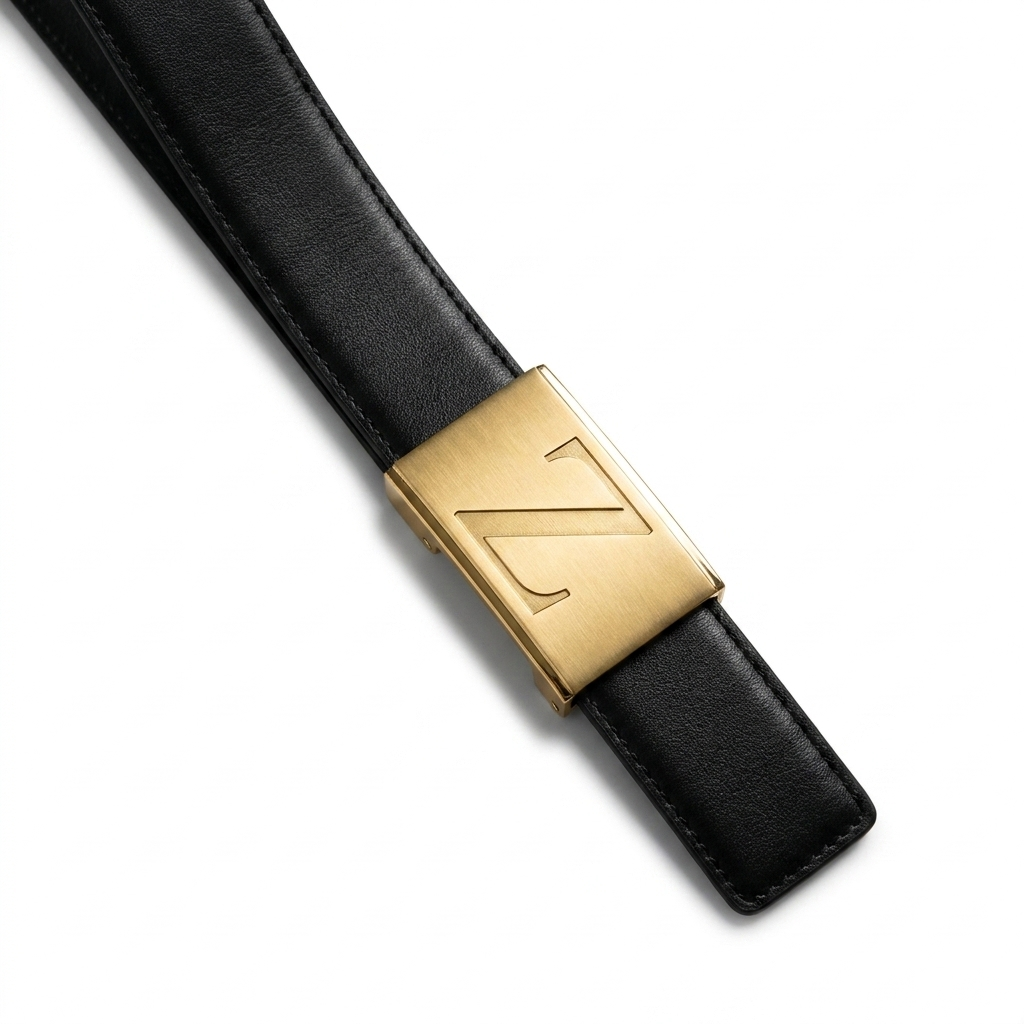 ZOURE belt flat lay, 3/4 angle, white background
